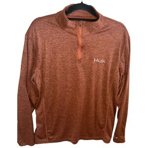 Huk Quarter Zip Pullover Performance Fishing Shirt Rust Orange Men's Medium